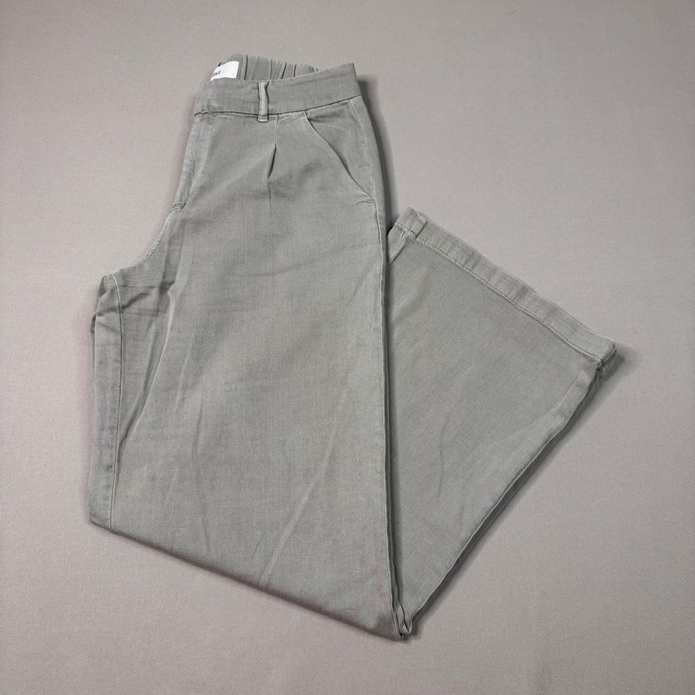 BKE Womens Wide Leg Pleated Trousers Olive Gray 28 Elastic Waist Cotton Blend